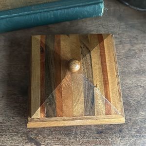 Vintage Decorative Boho Wood Trinket Box Jewelry Box Velvet Lined Pyramid Shape